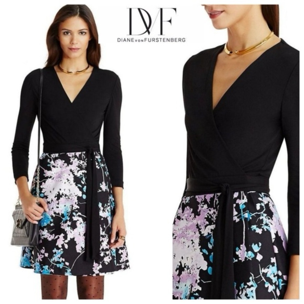 Diane Von Furstenberg Black and Purple Floral Dress